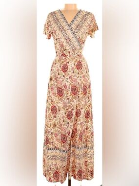 PRETTYGARDEN-Size M-Floral,Paisley, Wrap, 100% Cotton Maxi Dress